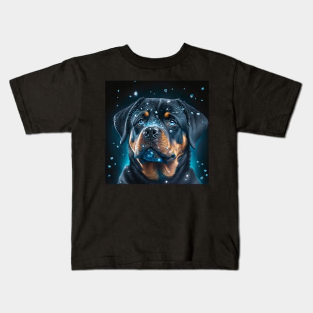 Shimmering Rottweiler Puppy Kids T-Shirt by Enchanted Reverie